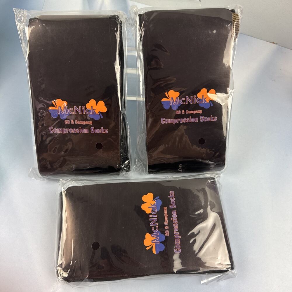 McNick Co.‎ Compression Socks 3 Pairs Men Women Black & Gold One Size NEW